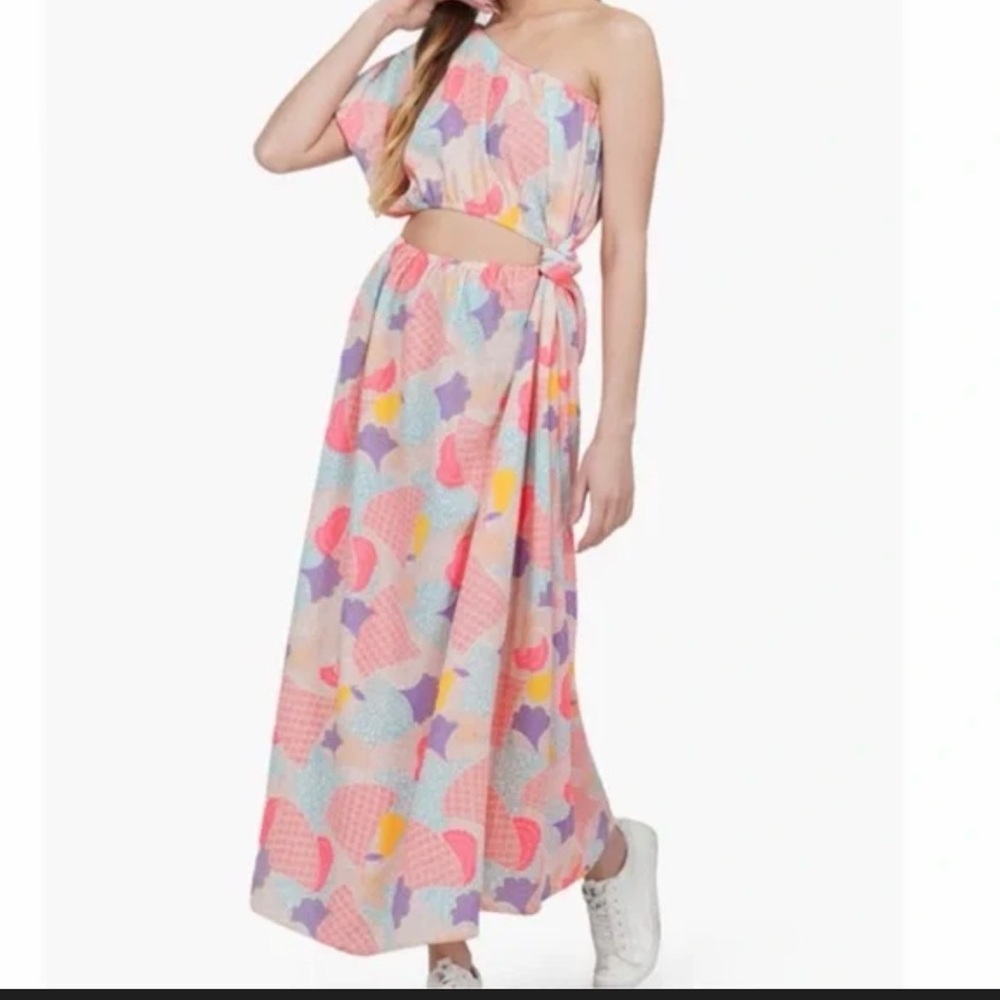 America & Beyond Colorful One-Shoulder Maxi Dress